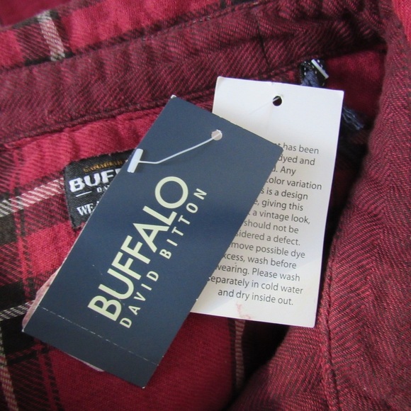 Buffalo David Bitton Mens Red Plaid Button Down Shirt XXL Classic Regular Fit - Picture 10 of 10